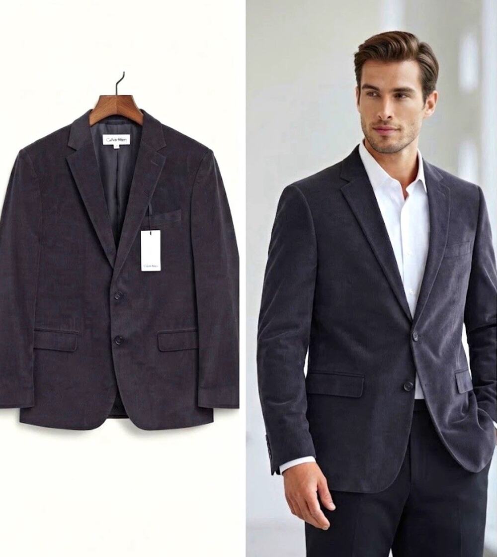 Calvin Klein Men’s Black Corduroy Blazer 48R Regular 2-Button Notch NWT